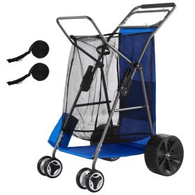 Beach Cart with Large Wheels for Sand, 165 lbs Load Capacity, Heavy Duty Folding Beach Wagon with 10" Solid Wheels, Insulated Cooler Bag