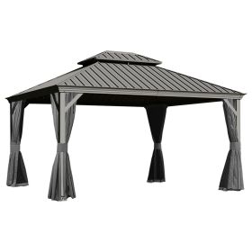 13x15FT Outdoor Gazebo, Hardtop Gazebo with Galvanized Steel Double Roof, Metal Gazebos with Drainage System Patio Pergola for Patio Deck Backyar