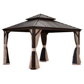 13x13FT Outdoor Gazebo, Hardtop Gazebo with Galvanized Steel Double Roof, Metal Gazebos with Drainage System Patio Pergola for Patio Deck Backyar