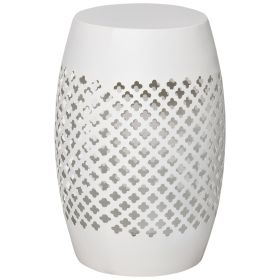 12" Steel Outdoor Side Table, Round Hollow Drum Patio End Table, Accent Table for Indoor and Outdoorr, White
