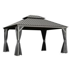 10x13FT Outdoor Gazebo, Hardtop Gazebo with Galvanized Steel Double Roof, Metal Gazebos with Drainage System Patio Pergola for Patio Deck Backyar