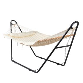 Hammock With Stand, Double-Barrel Hammock With Hammock Bed, Heavy Duty Adjustable Hammock Set For Outdoors, Patio, Yard, Garden, Beige (Option: Beige)