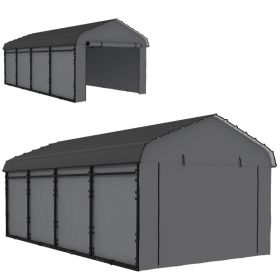 12 x 20 Metal Carport, Heavy Duty Garage Car Canopy with Galvanized Metal Roof and Removable Sidewalls, Dark Gray (Option: Dark Gray-1650x470x190 mm)