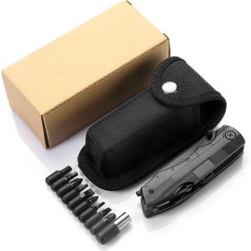 Folding Pocket Multi-purpose Outdoor Set Of Tools; Pliers; Screwdriver; Drill; Knife; Bottle Opener (Color: BLACK)