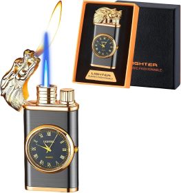 Torch Lighter - Refillable Butane, Adjustable Windproof Jet Flame for Outdoor, Candle for Men Women Friends (Without Butane) - Gold (Color: Black Dragon)